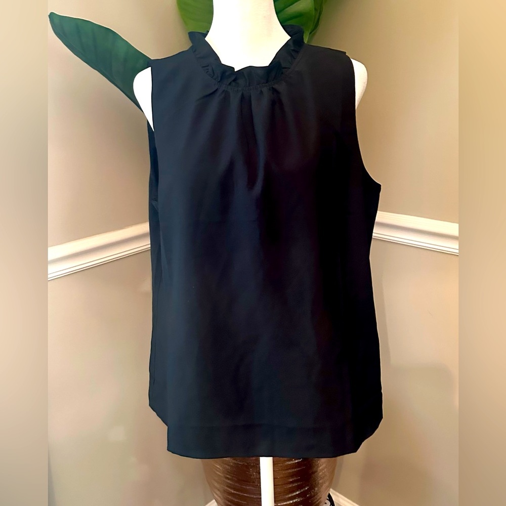 NWT JCrew Sleeveless Ruffle Neck Blouse - size Medium  - black